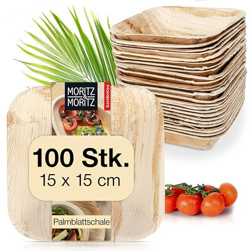 Moritz & Moritz Palmblatt Schalen eckig 15 x 15 cm - 100 Nachhaltige Einwegschalen - Alternative zu Bambusschalen und Bambusgeschirr