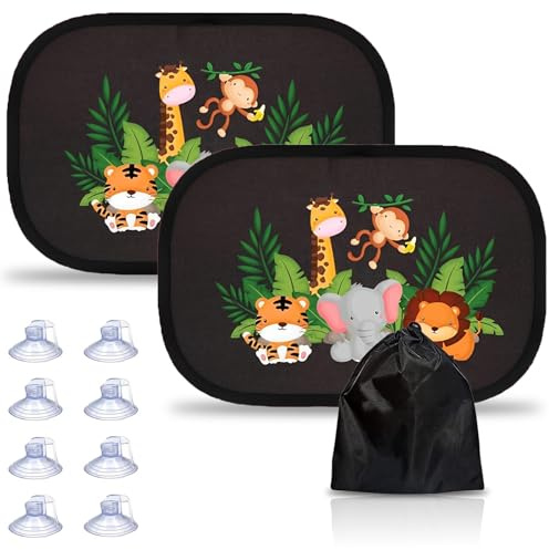 Sonnenschutz Auto Baby mit UV Schutz 48x30cm,8 Stück Saugnäpfen, Self-Adhesive Sun Shades for Children with Cute Animal Designs, Auto Sonnenschutz Baby