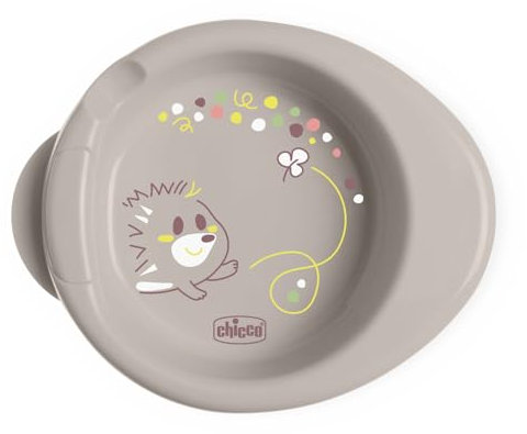 Chicco Warmy Plate, Plato Térmico para Bebés y Niños, Plato Térmico para Comida con Depósito de Agua Caliente, Platillo Destete con Base Antideslizante y Diseño Ergonómico, 0% BPA, 6+ Meses, Gris