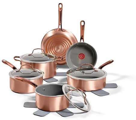 T-Fal Preserve Ceramic Non-Stick Cookware, 13 Piece Pots and Pans Set, Rose Gold