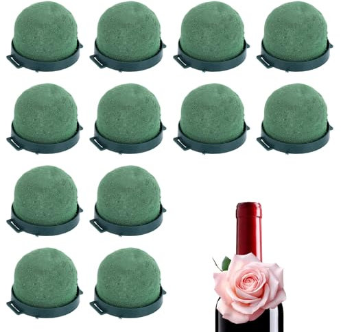 12pcs Flower Foam Ball Holder, Mini Floral Foam Block Small Round Florist Arrangements Artificial Flower Wedding Party Decorations Wine Bottle Decor (Green)
