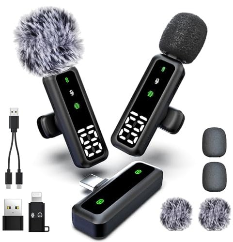 Wireless Lavalier Microphone with LED Display, Lavalier Microphones Clip on Mic With Noise Reduction, for Video Recording, Tiktok, Youtube, Vlog Podcast Content Creator, for Android and iPhone,(Black)