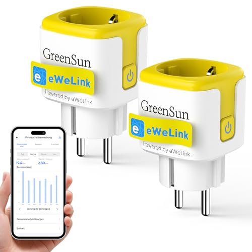 GreenSun WLAN Steckdose Stromzähler Steckdose - Wlan Steckdose mit Strommessung Smart Steckdose Stromzähler für Steckdose mit eWeLink APP Stromverbrauch Zeitschaltuhr Sprachsteuerung mit Alexa 2pc