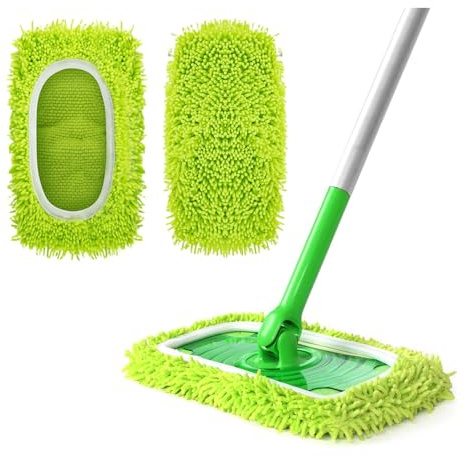 HMCEY 2 PCS Cuffietta Microfibra per Swiffer Panni Lavapavimenti,Panni Catturapolvere Lavabili per Swiffer Sweeper Mop Scopa,Panno Microfibra Pavimenti Riutilizzabili,Panno di Ricambio per Mocio