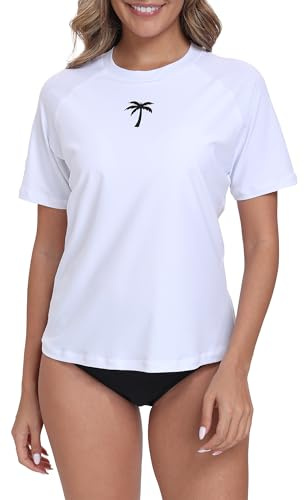 Halcurt UV Shirt Damen mit BH Rash Guard Kurzarm UPF 50+ Badeshirt S-XXL | Sonnenschutz Schwimmshirt, Schnell Trocknender, Atmungsaktiv, Nur Schwimmoberteil, Raglan Ärmel