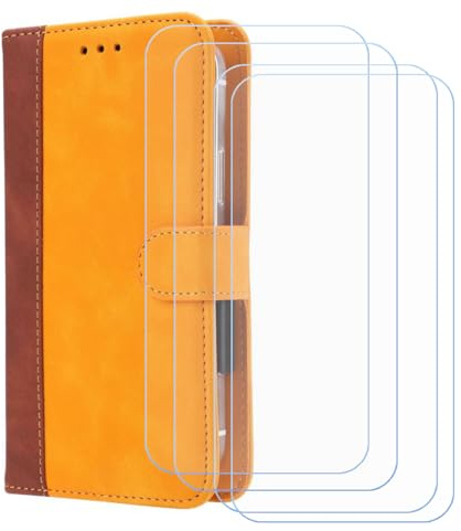 LCEHTOGYE 4 Stück Displayschutz für XReal Beam Pro (6,5) + Hülle, Handyhülle Schutzhülle Cover PU Case Handytasche - Gehärtetes Folie Schutzfolie FG - Gelb
