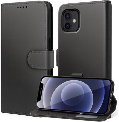 Tawarror Coque pour iPhone 12, Etui Protection Housse Premium en Cuir PU, [Emplacements Cartes] [Pochette de Portefeuille] Flip Case pour iPhone 12, Noir