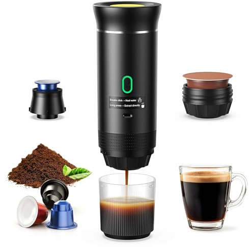 Yospinber Portable Coffee Maker, Electric Espresso Machine, Travel Espresso Coffee Machine for Camping, Self-Heating & USB-C Rechargeable With Ground Coffee & NS Capsule for RV, Hiking, Office