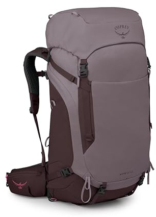 Osprey Kyte LT 65L Damen Rucksack - Leichte Wander- & Campingtasche mit wasserdichtem Regenschutz, Graphitviolett