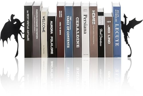 Vesavifaka Drache Metall Buchstütze Set mit 2 Stilen, Gothic Buchstützen für Regale, Dekorative Bücherstütze Stütze für Home Office Schreibtisch, Geschenk für Katzenliebhaber Lesefreunde
