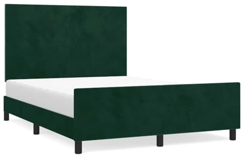 Mhdvray Cadre de lit 140 x 190 cm en velours vert foncé réglable en hauteur avec tête de lit Meuble de chambre durable avec cadre en bois de mélèze pour adultes, adolescents et invités