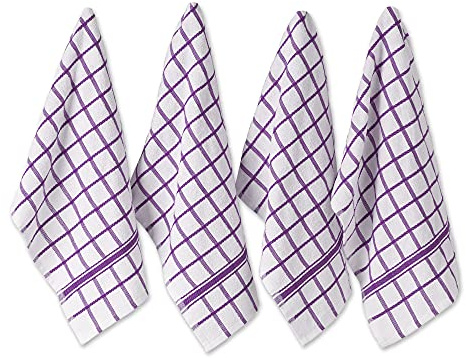 DII 100% Cotton, Machine Washable, Ultra Absorbant, Basic Everyday 16 x 26 Terry Kitchen Dish towel, Set of 4- Eggplant Window Pane