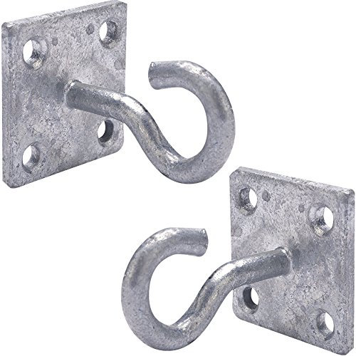 2x 50mm Galvanised Steel Hook on Face Plate–Wire Rope Lashing Cable Wall Mount