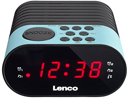 Lenco CR-07 Bleu - Radio-réveil FM - Radio-réveil - 2 alarmes - Double alarme - Mise en veille - Snooze - Écran LED - Tuner FM PLL - Bleu