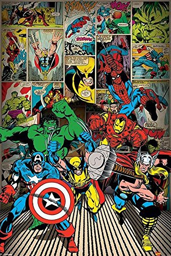 IRON MAN Marvel Poster Here Come The Heroes (61cm x 91,5cm) + 2 St. Schwarze Posterleisten mit Aufhängung