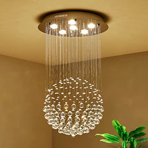 Saint Mossi Lustre moderne K9 gouttelettes de cristal lustre de plafond LED encastré lustre salle à manger salle à manger salon 6 GU10 Ampoule LED nécessaire h81cm X d45cm