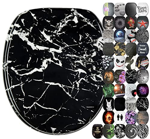 Sanilo Soft Close Toilet Seat, Wide Choice of Black Toilet Seats, Stable Hinges, Easy to Mount (Marble Black)