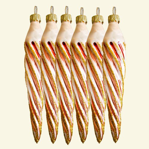 Lauschaer Glaskunst-Christbaumkugel Eiszapfen 12 cm - 4 Stück (Eislack Champagner) - Moderner Weihnachtsbaumschmuck aus Glas