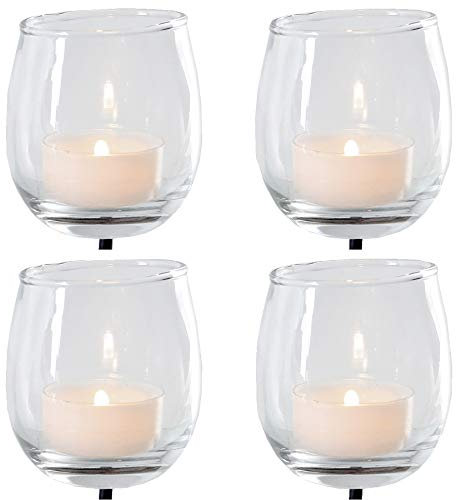 4-TLG. Set Teelichtgläser mit Metallstab für Gestecke - Adventskranzstecker - Teelichthalter für Adventskranz