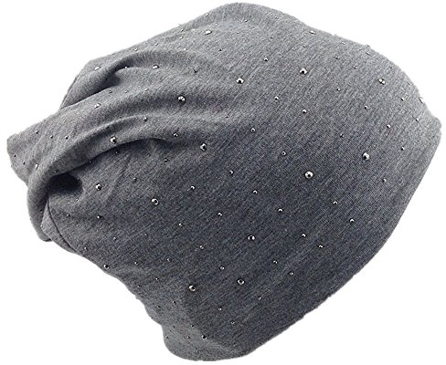 Miobo Jersey Slouch Beanie Long Mütze mit Edler Strass-Nieten Applikation Unisex Unifarbe Herren Damen Trend, Dunkelgrau, Einheitsgröße