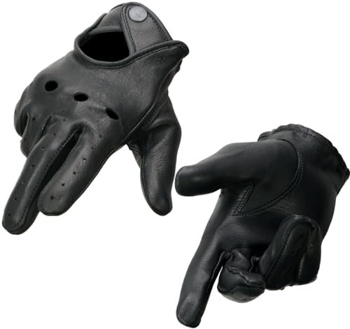 Milwaukee Leather SH869 Herren-Handschuhe, schwarz, Hirschleder, ungefüttert, professionelle Fahrhandschuhe, Größe M