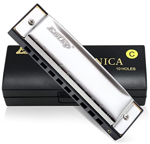 East Top Mundharmonika 10 Loch Tonart von C Diatonische Blues Harmonica Mundharmonika Für professionelle Spieler, Anfänger, Studenten, Erwachsene, Kinder, als bestes Geschenk