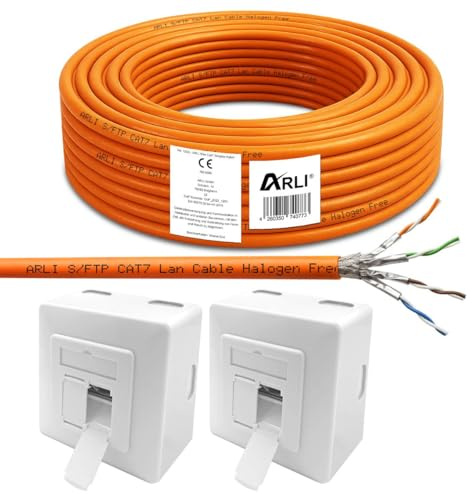 ARLI CAT 7 50m Verlegekabel Netzwerkkabel CAT.7 + 2x Cat6a Netzwerkdose LAN Halogenfrei Installationskabel S/FTP CAT7 PIMF Kabel Netzwerk Verkabelung Datenkabel AWG23/1 50 m Netzwerk Cat 6a Dose