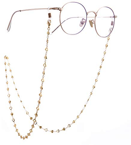Cooltime Brillenkette mit Herzchen für Damen und Herren, Silber/Roségold, Gold/Gold Gold 2-weiß Gummi