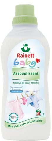 RAINETT Baby - Adoucissant Linge - Aux Extraits Naturels de Camomille - Assouplissant Hypoallergénique - Sans Colorants - Flacon Recyclé & Recyclable - 30 Lavages - 750 ml