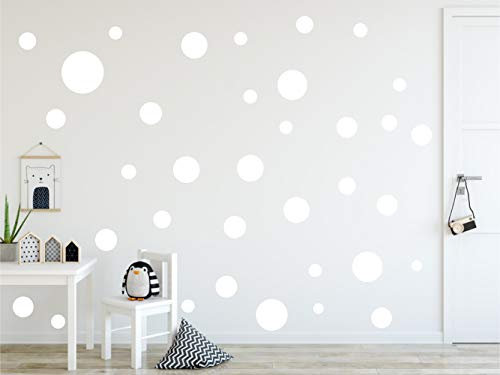 Timalo® XL Aufkleber Punkte Wandtattoo Kinderzimmer bunte große Kreise Pastell Uni Matt Wandsticker | 73081-weiss-40
