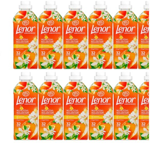 15tlg. Set kompatibel mit 12x756ml Lenor Weichspüler Wohlfühl Kollektion Orange & Verbene 432WL + 3tlg. Einkaufs-Set in Weiß von STUDIO.MUNET