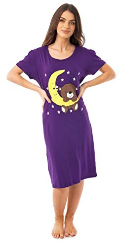 i-Smalls Ladies Spring Summer Knee Length Short Sleeve Nightie Teddy Banana (16-18) Lilac