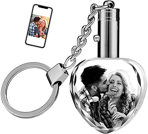Cristal Personnalisables Porte-Clés Photo Texte Prenom,Personnalisé LED Lumière Porte-Clés Voiture avec Gravé Photo, Personnalisé Cristal Cadeau Homme Femmes Noël Saint Valentin