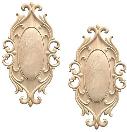 Zasiene Holzornamente für Möbel 2 Stücke Oval Holzornamente Ornamente für Möbel Holzschnitzerei Applique Ornament Holz Möbel Wanddeko Holz,27 * 15cm
