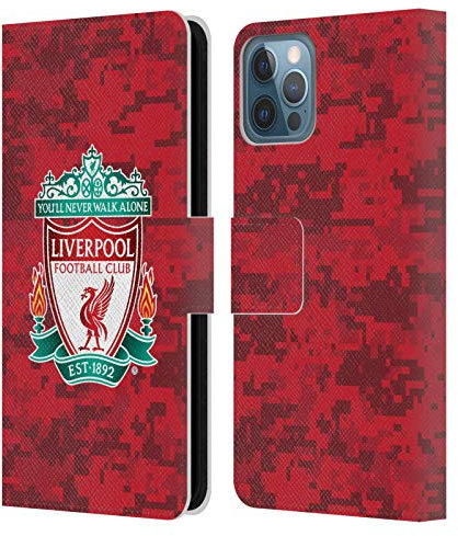 Head Case Designs Officially Licensed Liverpool Football Club Home Red Crest Digital Camouflage Leather Book Wallet Case Cover Compatible With Apple iPhone 12 / iPhone 12 Pro