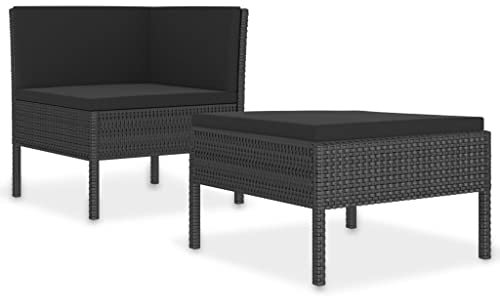 vidaXL Gartenmöbel 2-TLG. mit Auflagen Lounge Sofa Ecksofa Gartensofa Sitzgruppe Gartenset Gartengarnitur Fußhocker Poly Rattan Schwarz