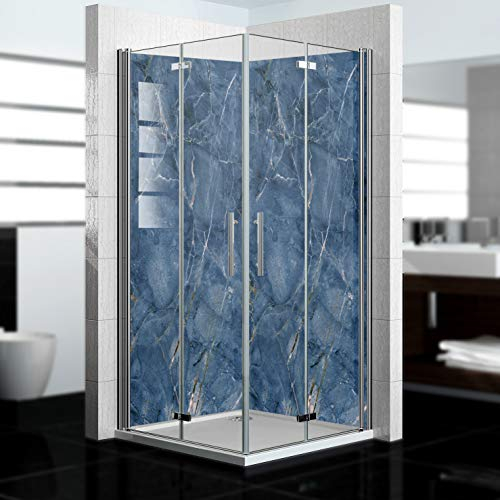 dedeco Eck-Duschrückwand wasserfest Motiv: Marmor V6, UV-Lack matt, 2 x 90x200 cm, Badrückwand, Fliesenersatz fugenlos Wandverkleidung Duschplatte Duschrückwände aus Aluminium, Made in Germany