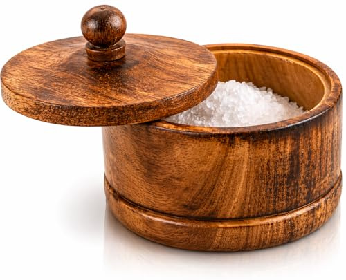 Wooden Sugar Bowl with Lid Rustic Spice Jar Tea Storage Condiment Holder | 4 Inch handmade container for sugar, candy, nuts, salt, seasonings, coffee, sweetener, home & kitchen décor, pantry storage