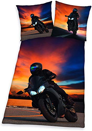 Motorrad Bettwäsche glatt Biker Rennen Maschine Sonnenuntergang 135 x 200 cm 80 x 80 cm 100% Baumwolle NEU Wow - All-In-One-Outlet-24 -