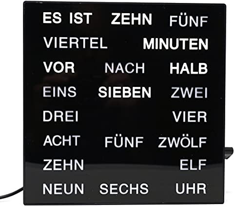 CBK-MS Uhr mit Deutscher LED Wort Anzeige Wortuhr schwarz 20x20 cm Tischuhr Wanduhr