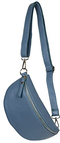 AmbraModa GLX10 - Damen Herren unisex kleine Hüfttasche Gürteltasche Bauchtasche Umhängetasche aus Echtleder (Graublau)