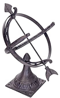 Antike Fundgrube Kleine Sonnenuhr aus Gusseisen brüniert | Kompass Zeitmesser | zerlegbar | H: 32 cm (10406)