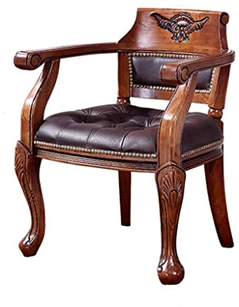 DUNAKE Stuhl Esszimmer, Lesesessel Leder, Mid-Century Rindsleder Akzent Stuhl Mit Geschnitzten Armlehnen Bequeme Ohrensessel Mit Rückenlehne Für Wohnzimmer Schlafzimmer Ruhen Massives Hartholz