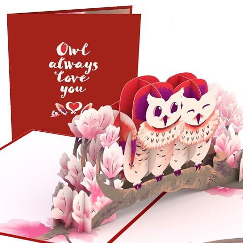 Lovepop® 3D Pop-Up Karte Liebes Eulen besondere Grußkarte zum Valentinstag, Jahres- oder Hochzeitstag, Muttertag | inkl. Umschlag & Versteckfach für Geld & Gutscheine
