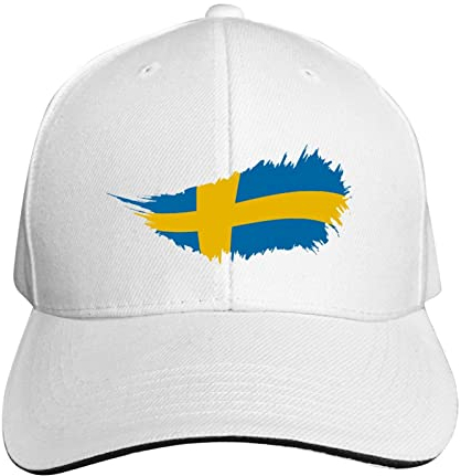 Hip-Hop-Kappe, Motiv: Schweden-Flagge, Vintage-Stil, robust, frei verstellbar, Weiß, 6 7/8/7 3/8