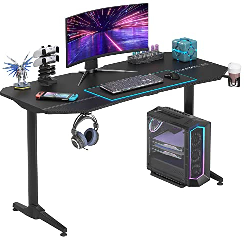 SogesHome Scrivanie Postazioni di Lavoro per Computer Tabella da Gioco 160 cm Tavolo da Computer Scrivania di Gioco Grande Ergonomico con Tampone del Mouse a Forma di Tavolo