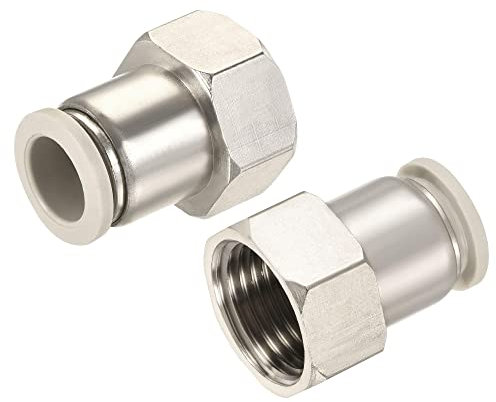 sourcing map Raccordi Push to Connect 1/2PT Filettatura Femmina Misura Tubo 12 mm OD Nichelato Rame Raccordo Diritto, Confezione da 2