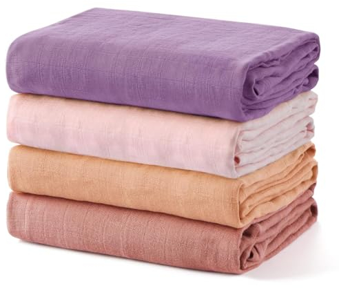 momcozy Baby Pucktuch, Große Musselin Tuch 120x120cm Mullwindeln Babydecken für Junge und Mädchen, Spucktücher Baby Solide 4er Set