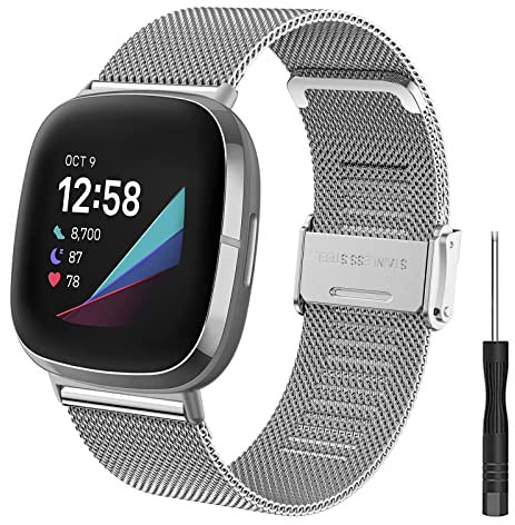 Hatolove Armband für Fitbit Versa 4/Fitbit Versa 3 Damen Herren, Metallarmband aus Edelstahl, Ersatzarmbänder kompatibel mit Fitbit Versa 3, Fitbit Versa 4, Fitbit Sense 2, Fitbit Sense, silber