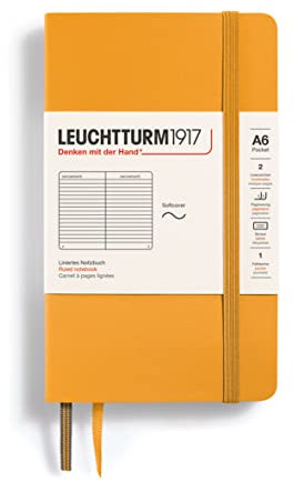 LEUCHTTURM1917 365647 Notizbuch Pocket (A6), Softcover, 123 nummerierte Seiten, Rising Sun, Liniert